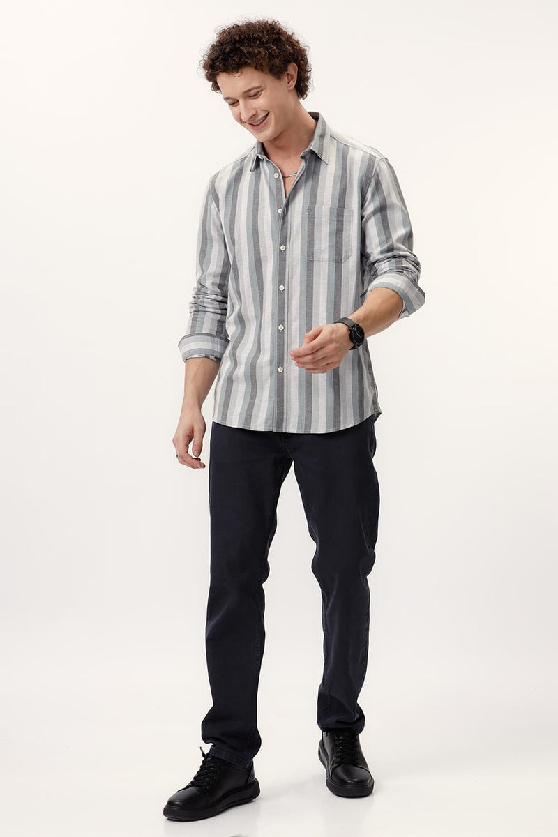 SLIM FIT COTTON MELANGE STRIPE SHIRT