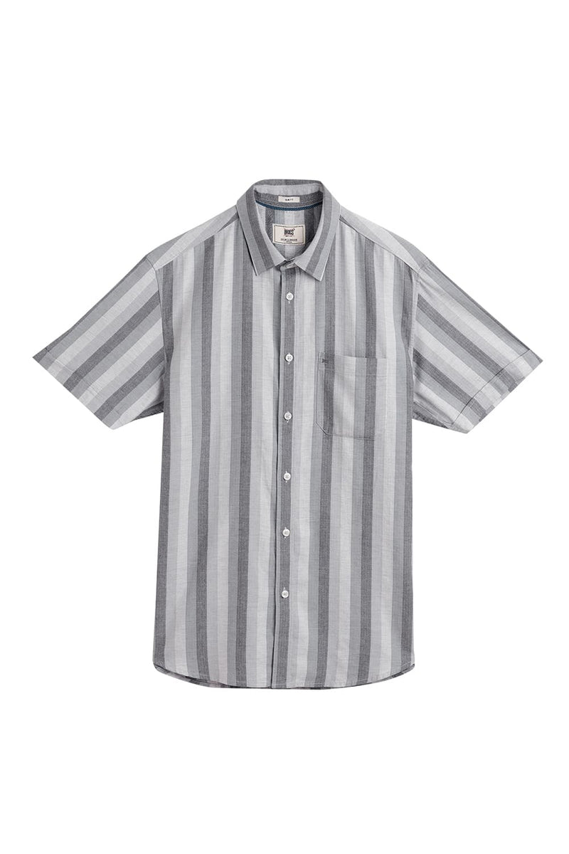 SLIM FIT COTTON MELANGE STRIPE HALFSLEEVES SHIRT