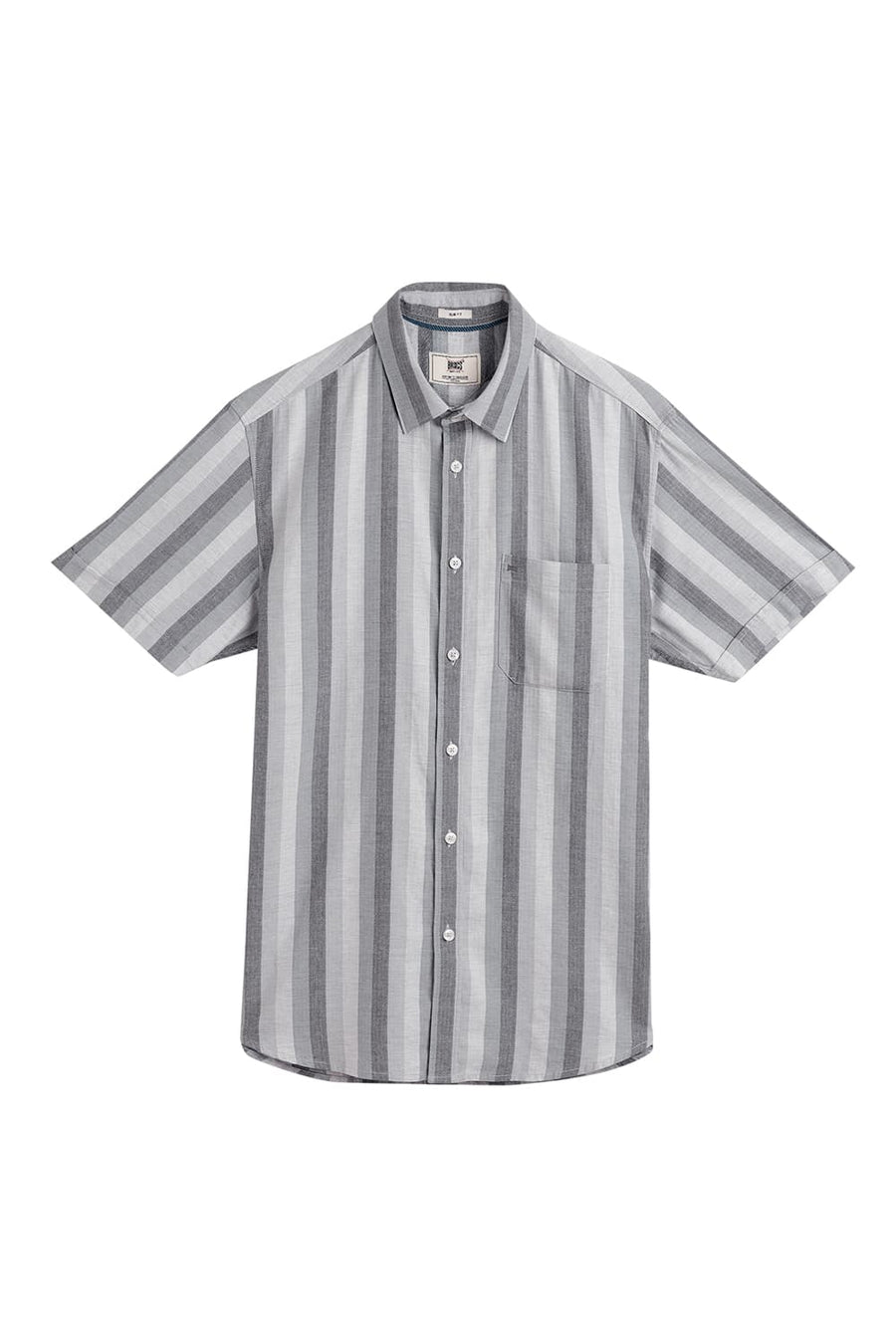 BASICS SLIM FIT ULTIMATE GREY COTTON MELANGE STRIPE HALFSLEEVES SHIRT