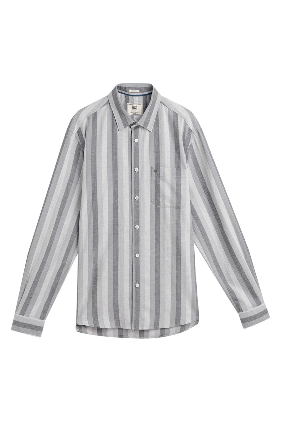 BASICS SLIM FIT ULTIMATE GREY COTTON MELANGE STRIPE SHIRT