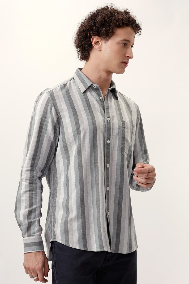 SLIM FIT COTTON MELANGE STRIPE SHIRT