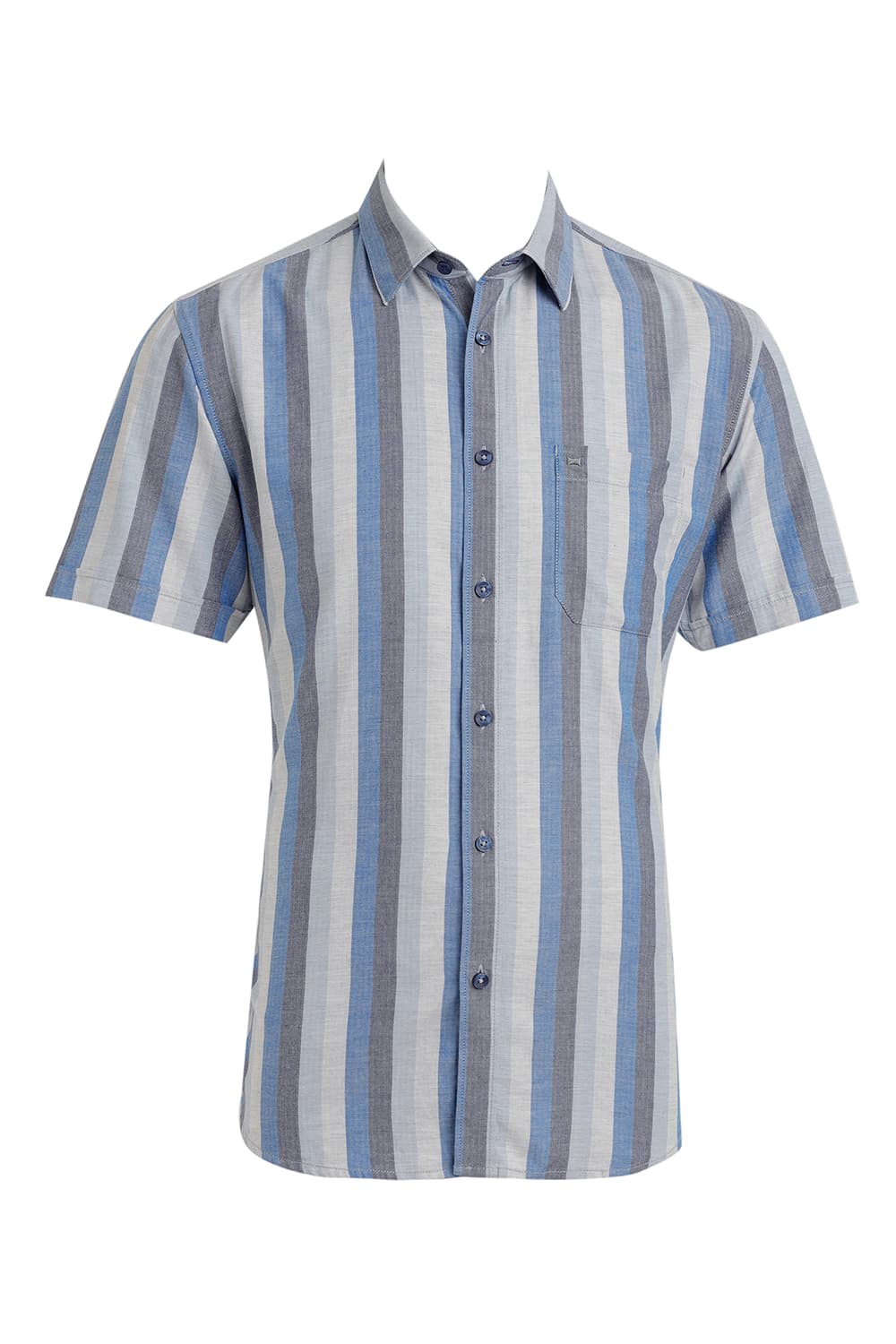 SLIM FIT COTTON MELANGE STRIPE HALFSLEEVES SHIRT