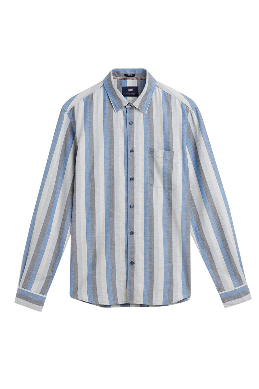 BASICS SLIM FIT BLUE ASTER COTTON MELANGE STRIPE SHIRT