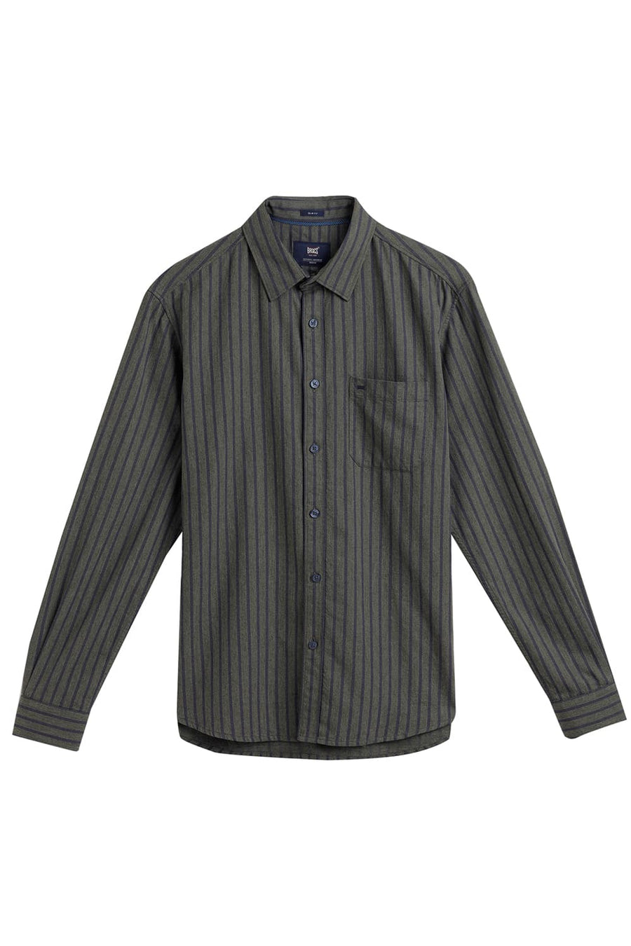 BASICS SLIM FIT SPRAY GREEN COTTON MELANGE STRIPE SHIRT