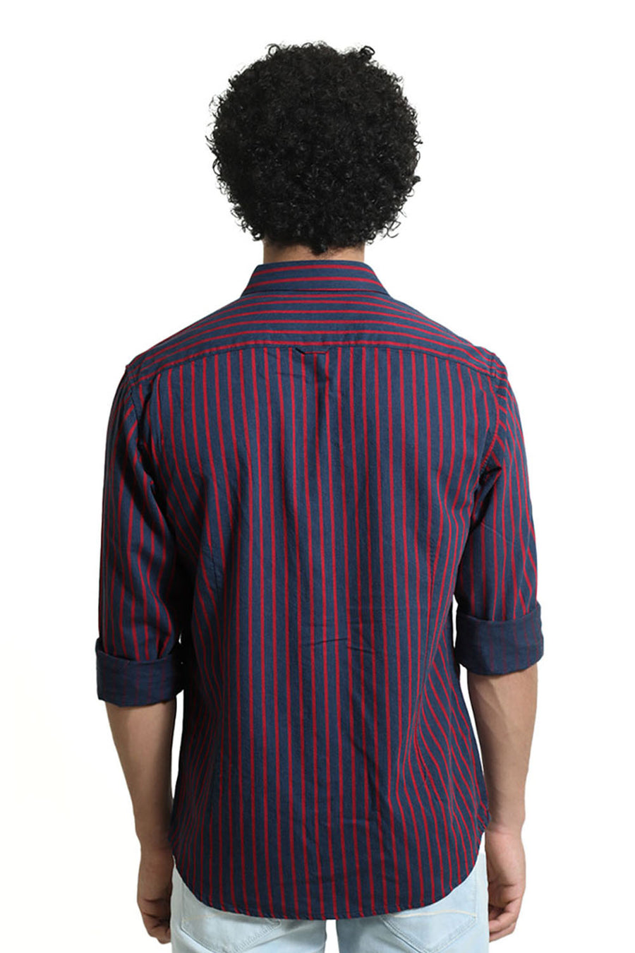BASICS SLIM FIT AEGEAN BLUE COTTON MELANGE STRIPE SHIRT