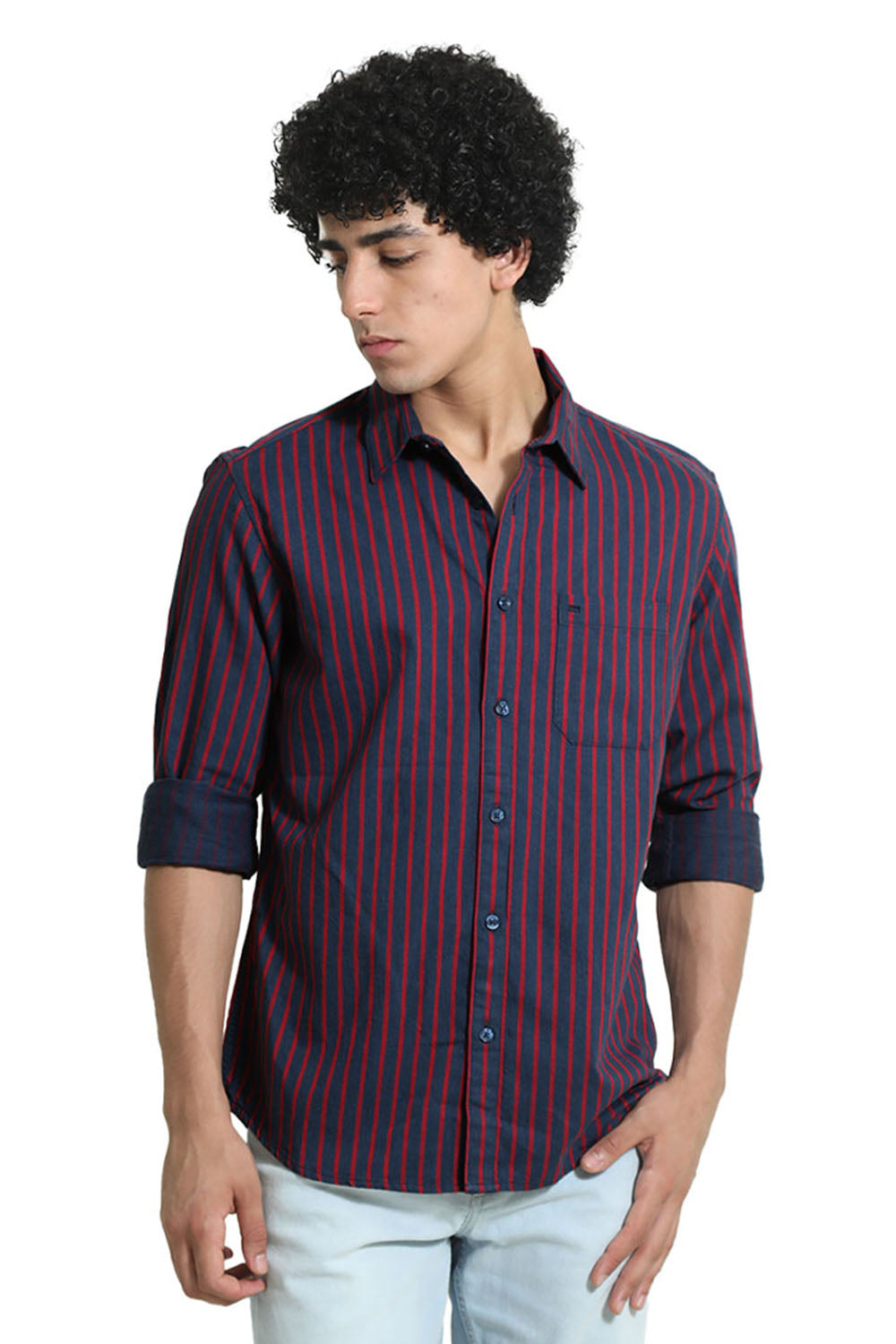 SLIM FIT COTTON MELANGE STRIPE SHIRT