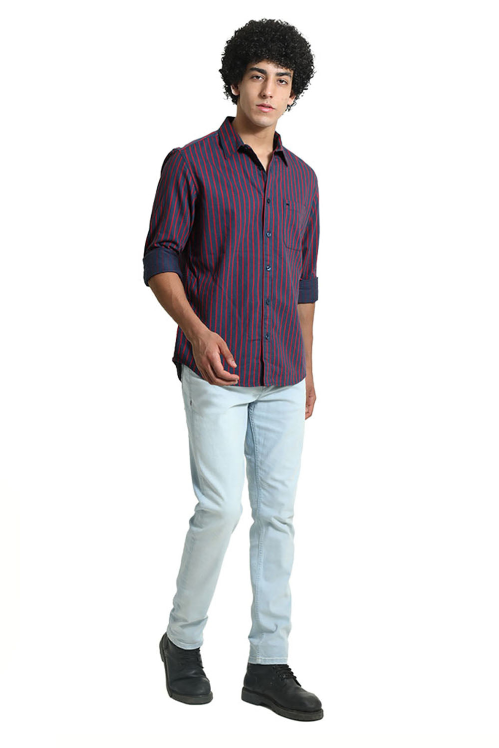 SLIM FIT COTTON MELANGE STRIPE SHIRT