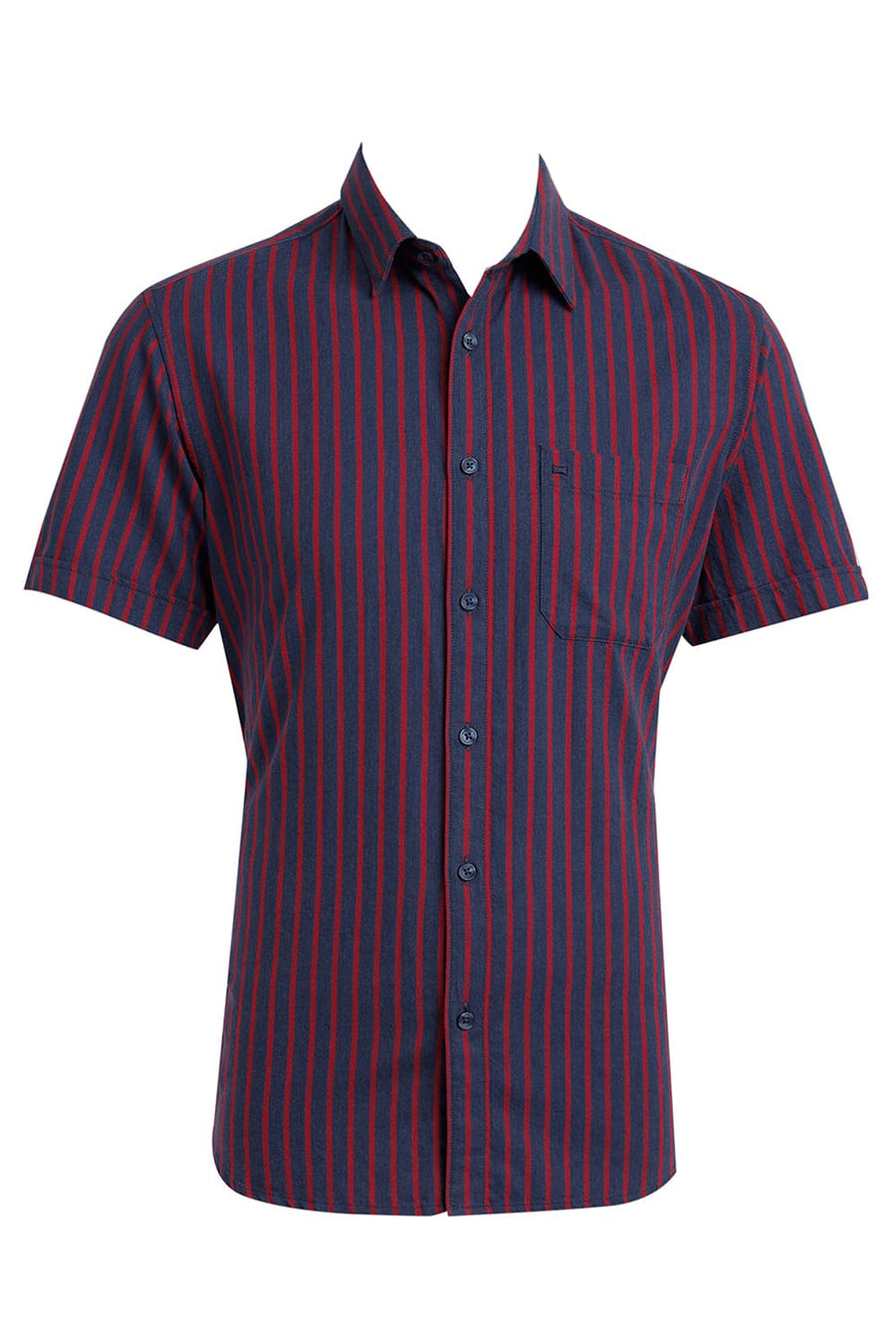 BASICS SLIM FIT AEGEAN BLUE COTTON MELANGE STRIPE HALFSLEEVES SHIRT