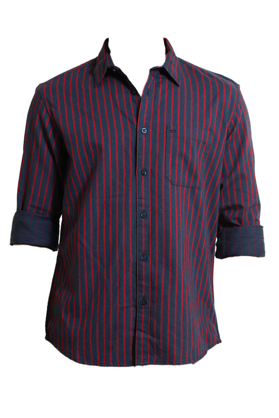 BASICS SLIM FIT AEGEAN BLUE COTTON MELANGE STRIPE SHIRT