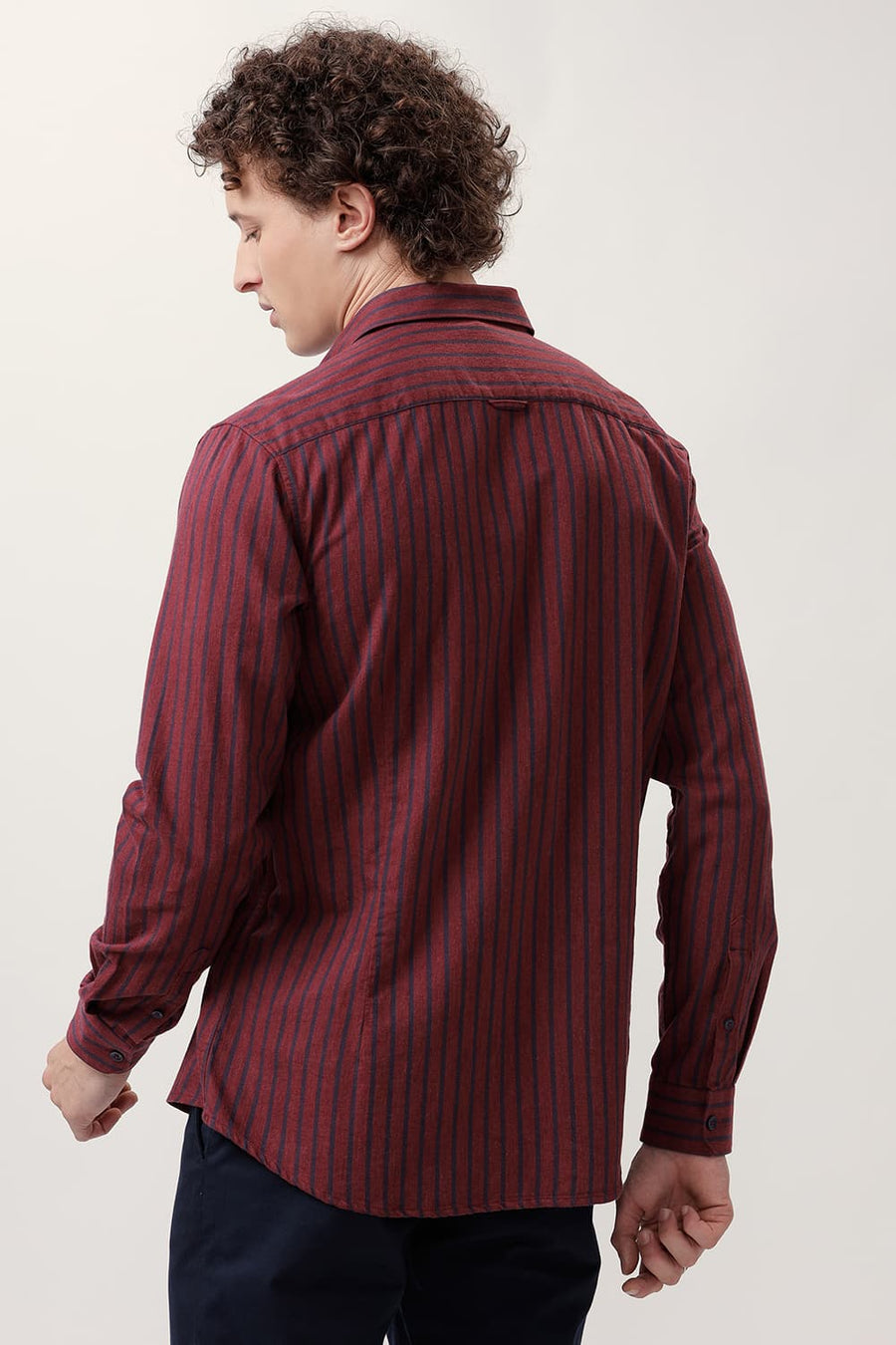 BASICS SLIM FIT RED PEAR COTTON MELANGE STRIPE SHIRT