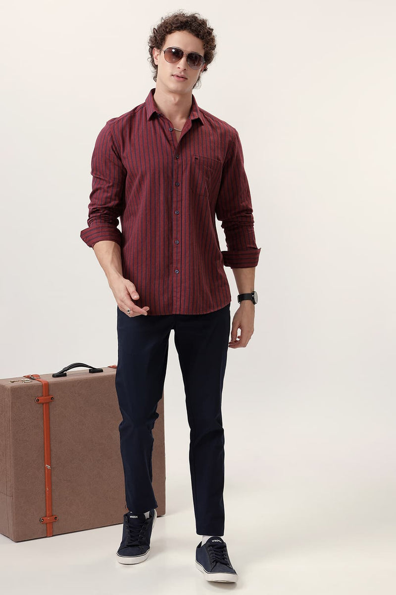 SLIM FIT COTTON MELANGE STRIPE SHIRT