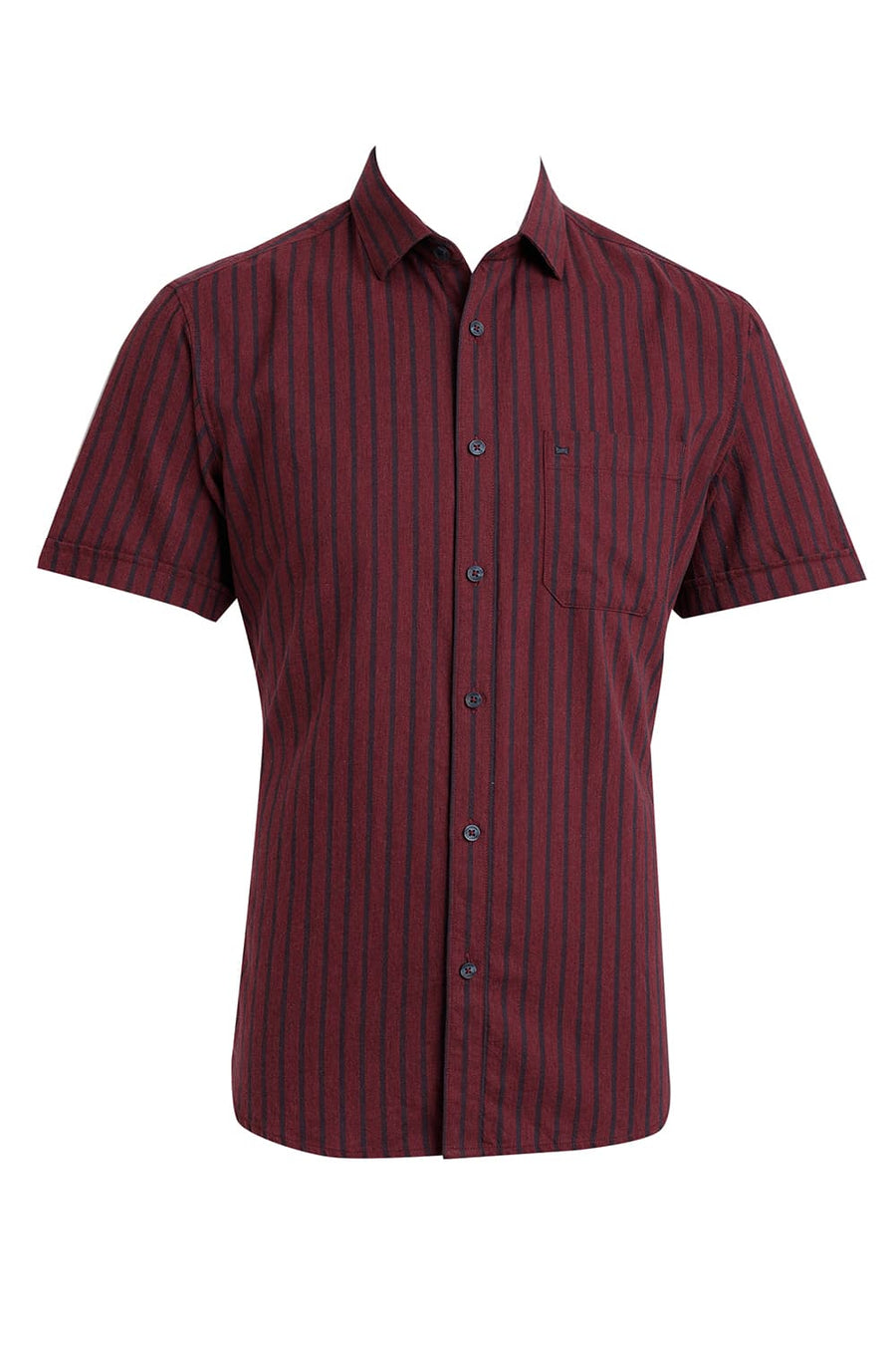 BASICS SLIM FIT RED PEAR COTTON MELANGE STRIPE HALFSLEEVES SHIRT