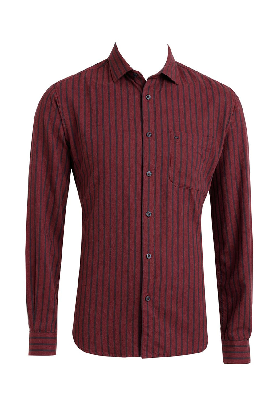 BASICS SLIM FIT RED PEAR COTTON MELANGE STRIPE SHIRT