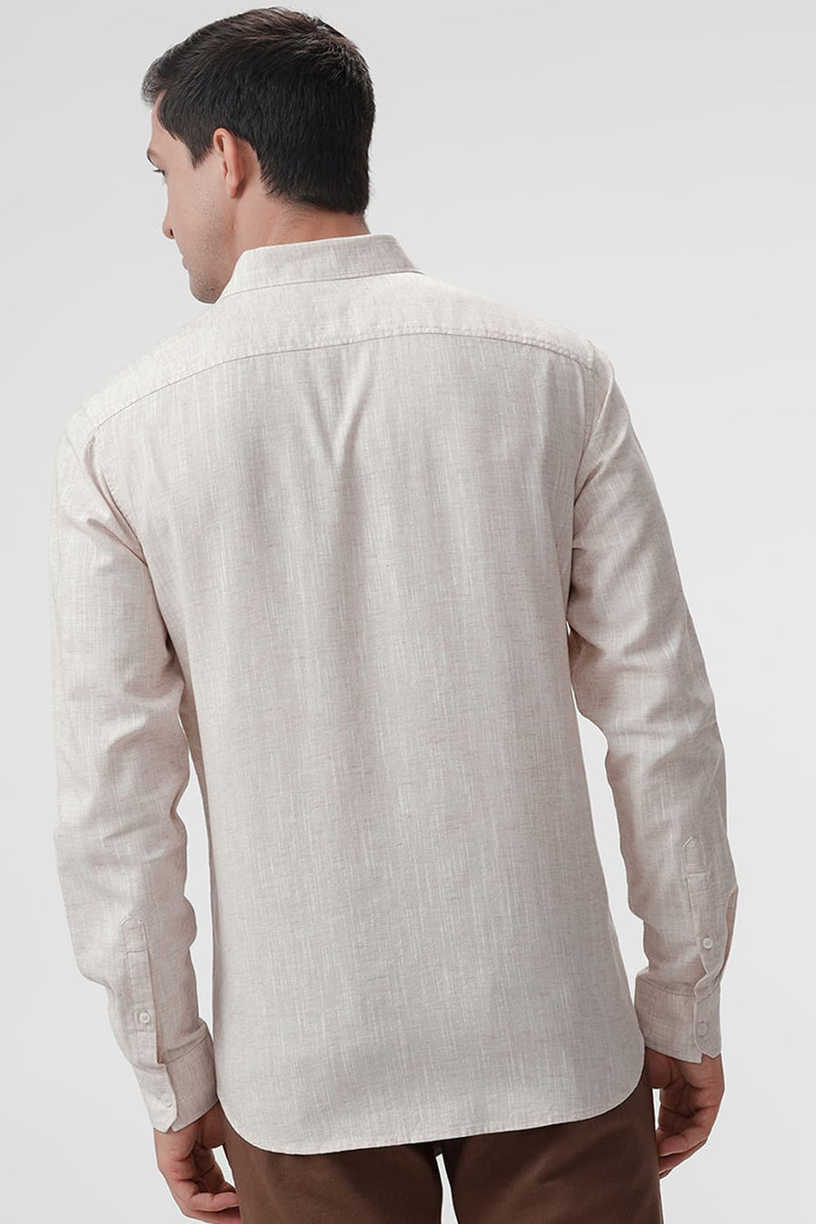 BASICS SLIM FIT BEIGE SWAN COTTON LYOCELL LINEN CATONIC SHIRT