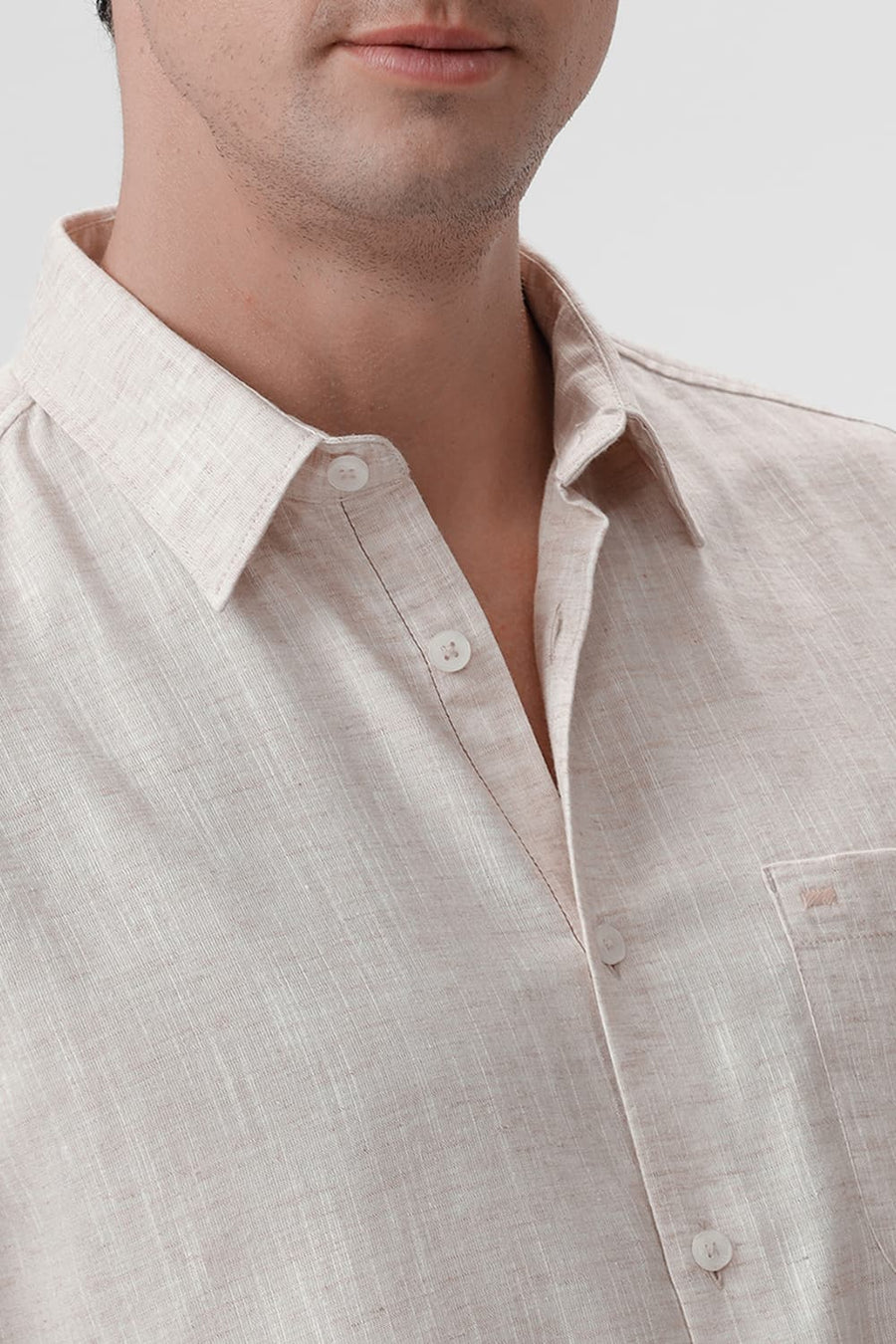 BASICS SLIM FIT BEIGE SWAN COTTON LYOCELL LINEN CATONIC SHIRT
