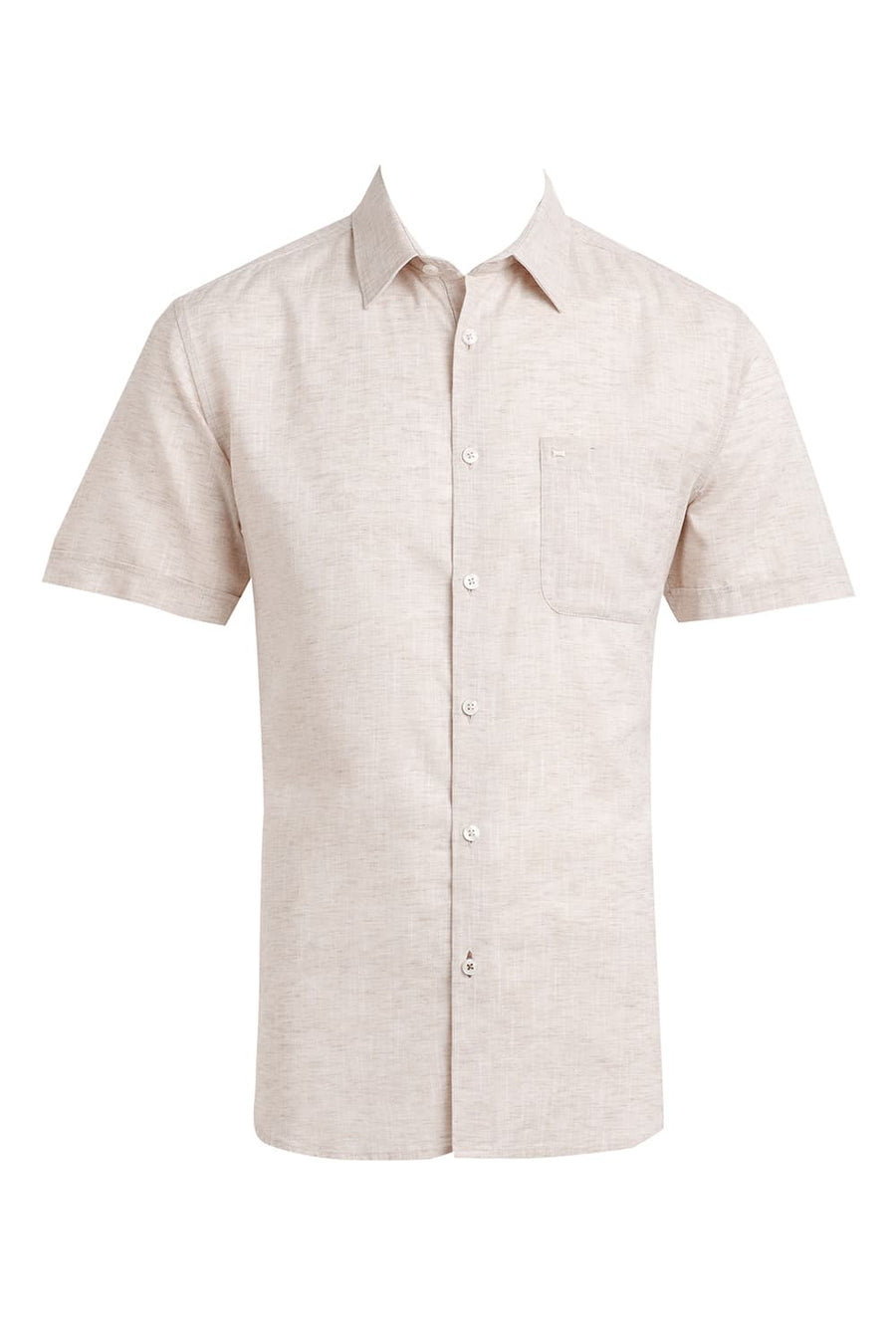 BASICS SLIM FIT BEIGE SWAN COTTON LYOCELL LINEN CATONIC HALFSLEEVES SHIRT