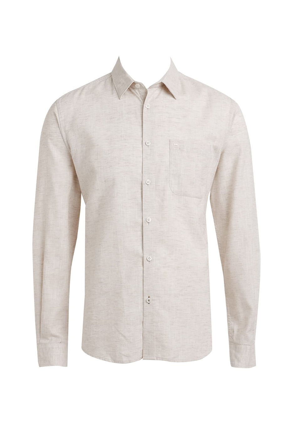 BASICS SLIM FIT BEIGE SWAN COTTON LYOCELL LINEN CATONIC SHIRT