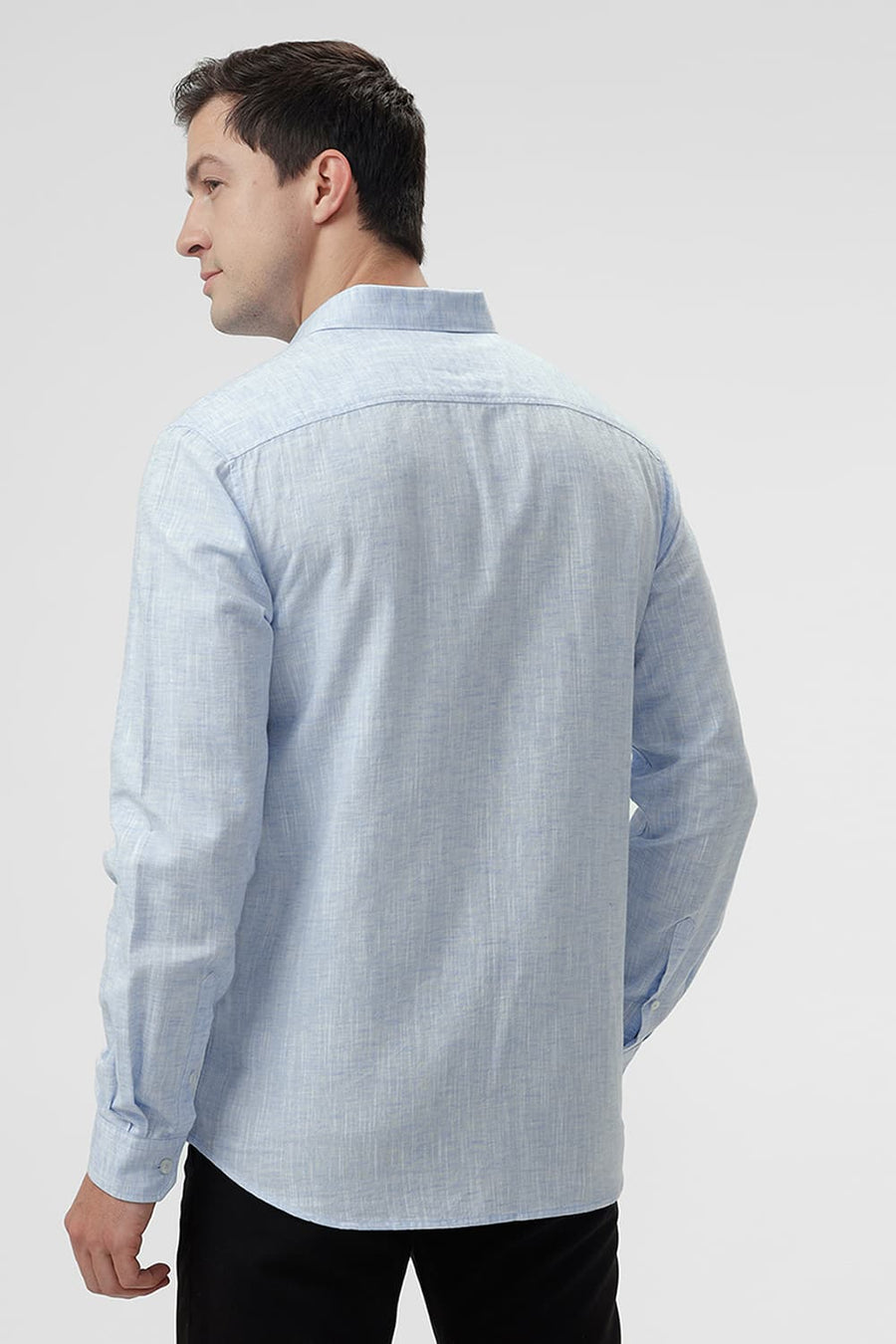 BASICS SLIM FIT STARLIGHT BLUE COTTON LYOCELL LINEN CATONIC SHIRT