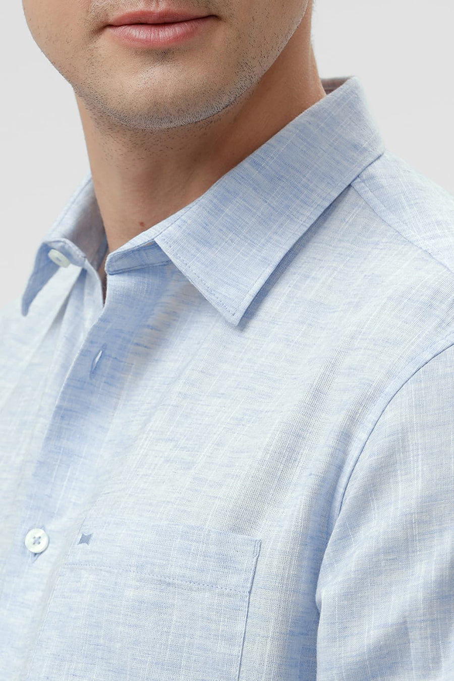 BASICS SLIM FIT STARLIGHT BLUE COTTON LYOCELL LINEN CATONIC SHIRT