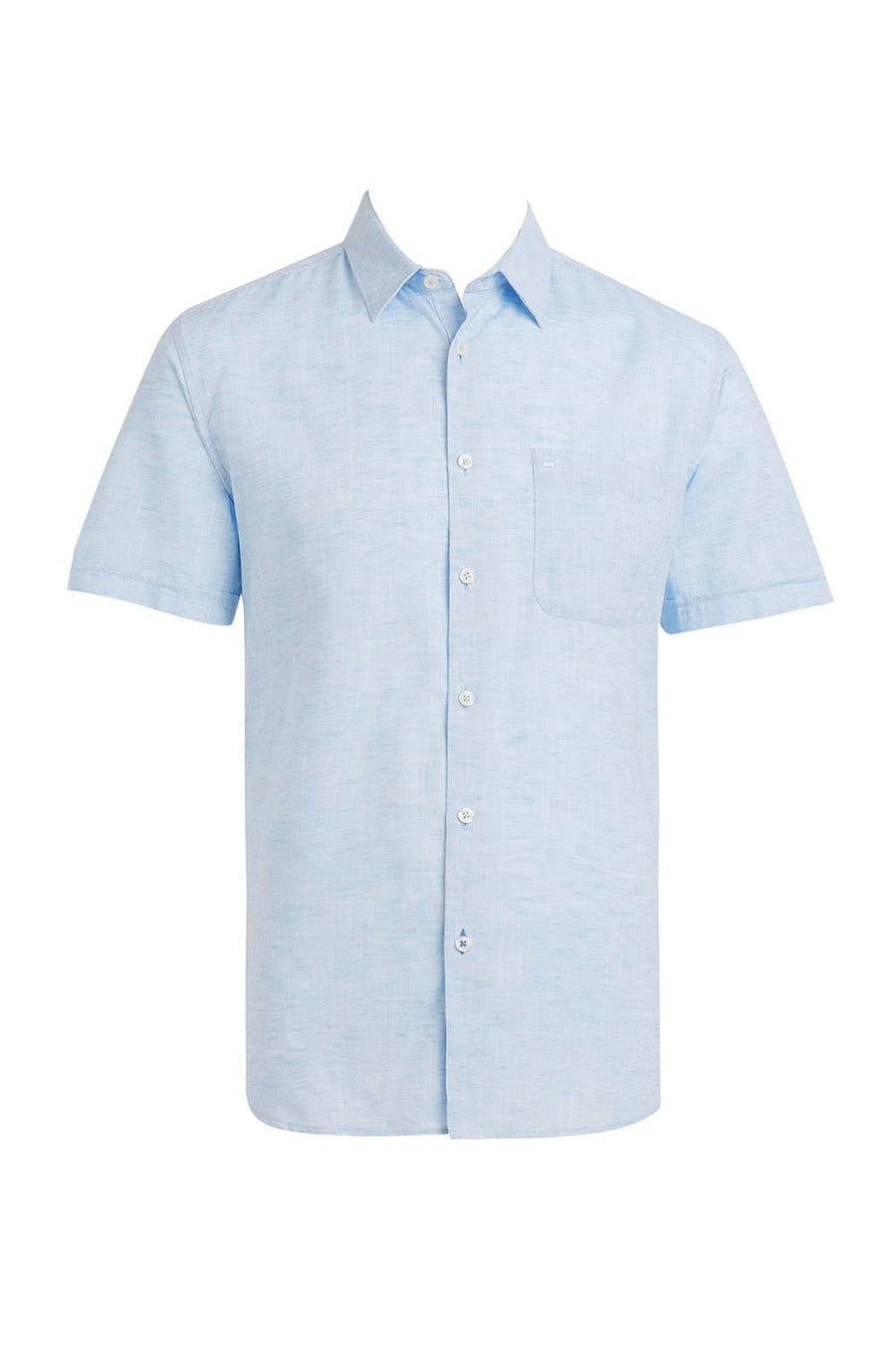BASICS SLIM FIT STARLIGHT BLUE COTTON LYOCELL LINEN CATONIC HALFSLEEVES SHIRT