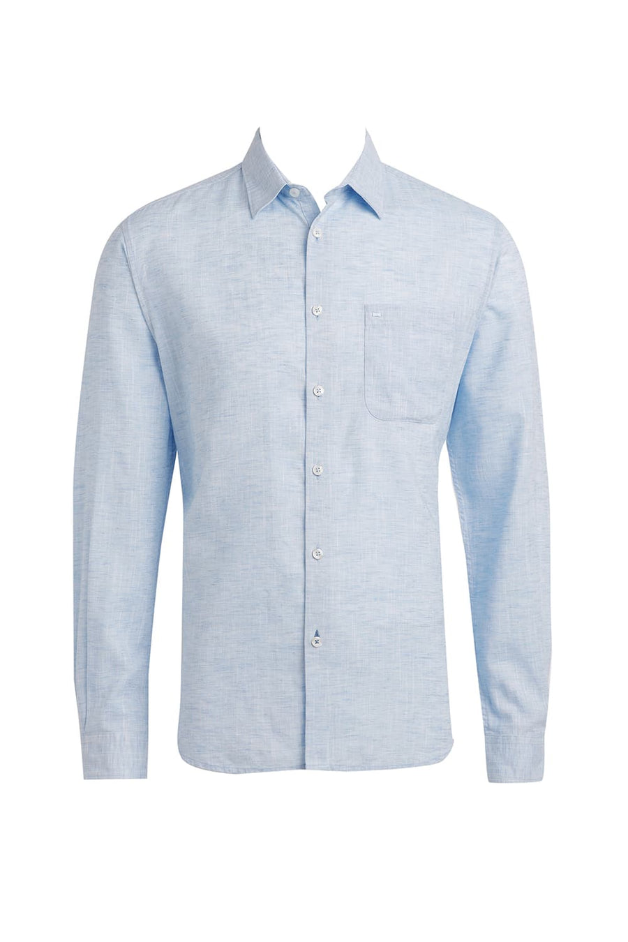 BASICS SLIM FIT STARLIGHT BLUE COTTON LYOCELL LINEN CATONIC SHIRT