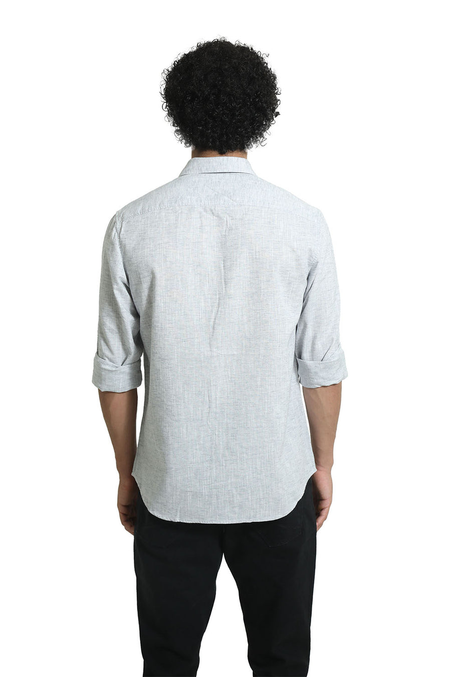 BASICS SLIM FIT MOONSTRUCK GREY COTTON LYOCELL LINEN CATONIC SHIRT