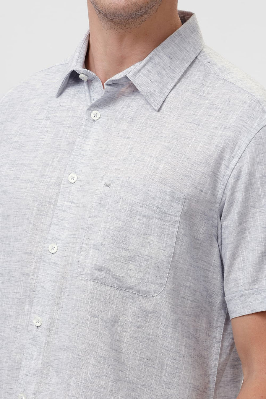 BASICS SLIM FIT MOONSTRUCK GREY COTTON LYOCELL LINEN CATONIC HALFSLEEVES SHIRT