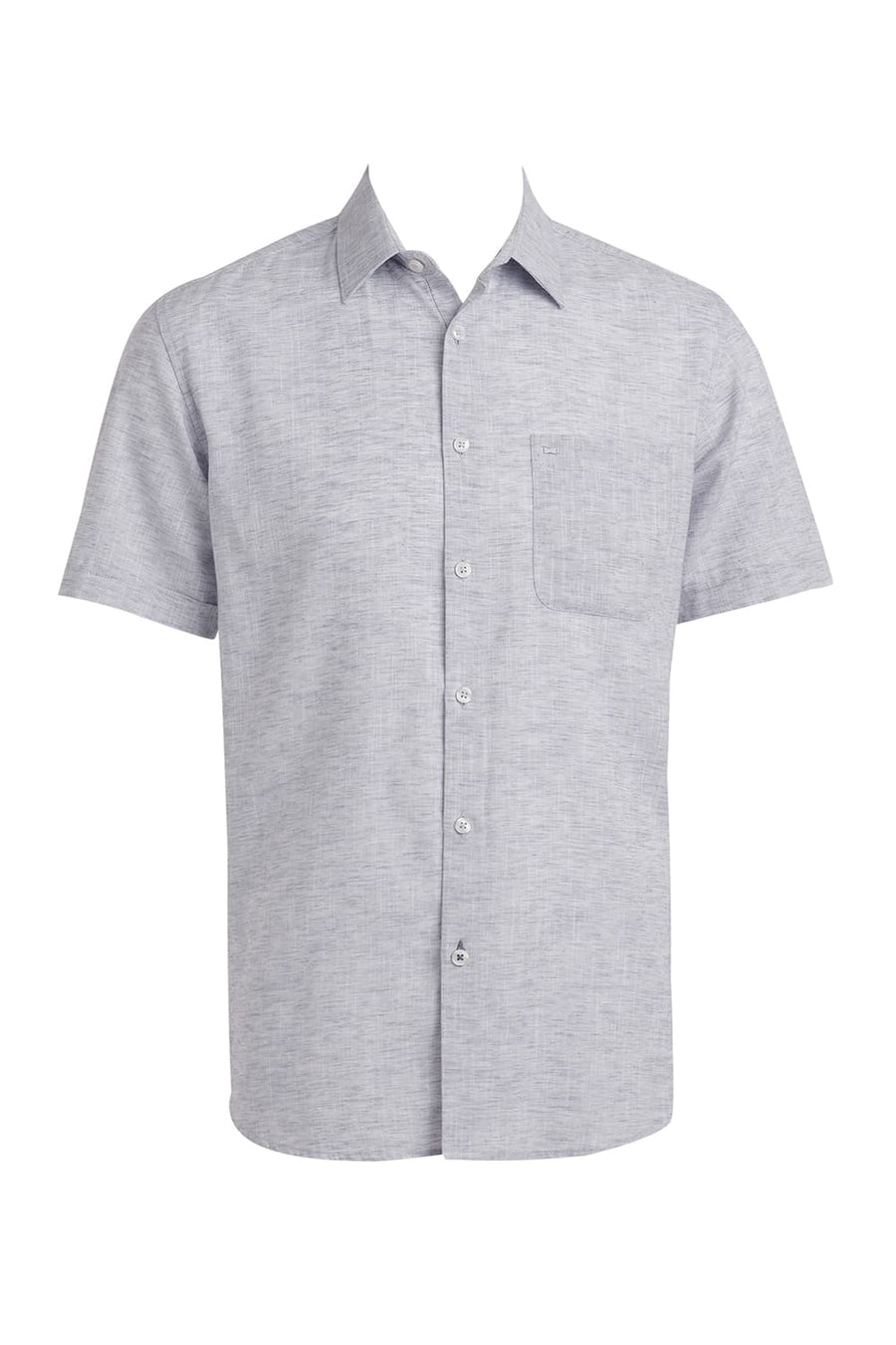 BASICS SLIM FIT MOONSTRUCK GREY COTTON LYOCELL LINEN CATONIC HALFSLEEVES SHIRT