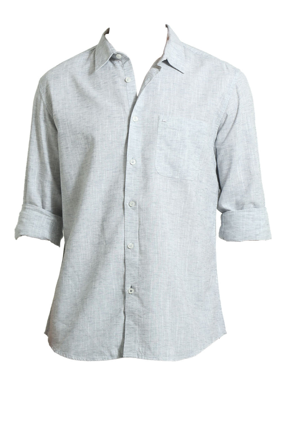 BASICS SLIM FIT MOONSTRUCK GREY COTTON LYOCELL LINEN CATONIC SHIRT