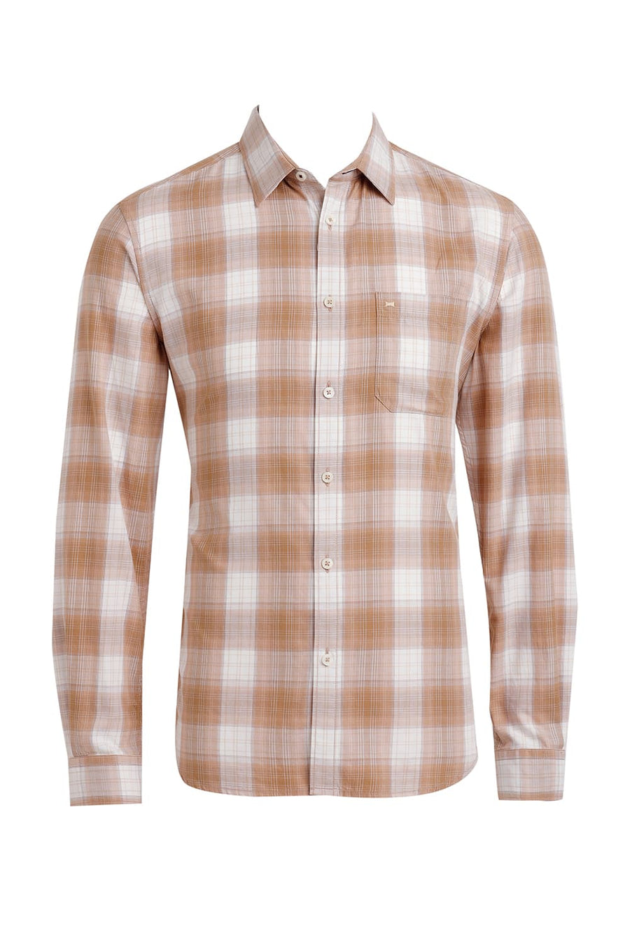 BASICS SLIM FIT TIGER KHAKI COTTON TWILL CHECKS SHIRT