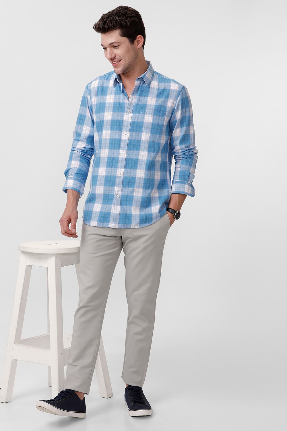 SLIM FIT COTTON TWILL CHECKS SHIRT