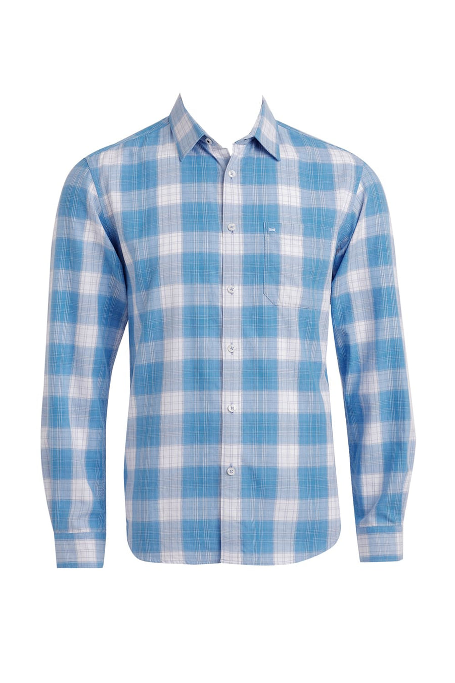 BASICS SLIM FIT ETHEREAL BLUE COTTON TWILL CHECKS SHIRT