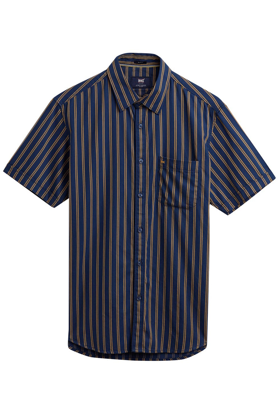 BASICS SLIM FIT SAILOR NAVY COTTON TWILL STRIPE HALFSLEEVES SHIRT