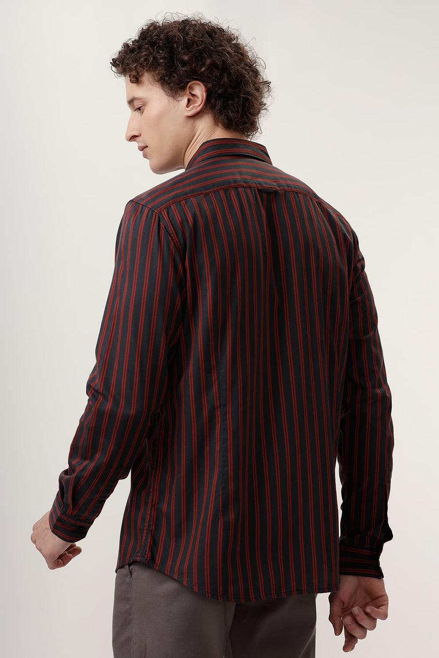 BASICS SLIM FIT CASTLEROCK BLACK COTTON TWILL STRIPE SHIRT