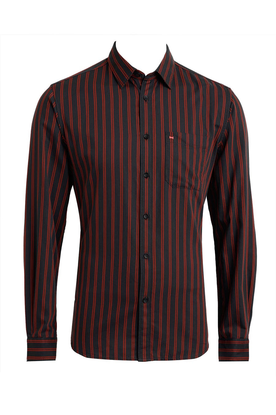 BASICS SLIM FIT CASTLEROCK BLACK COTTON TWILL STRIPE SHIRT