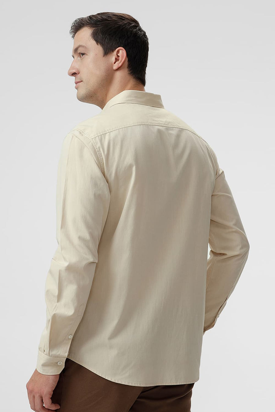 BASICS SLIM FIT ANGORA BEIGE COTTON POLYESTER VISCOSE SHIRT