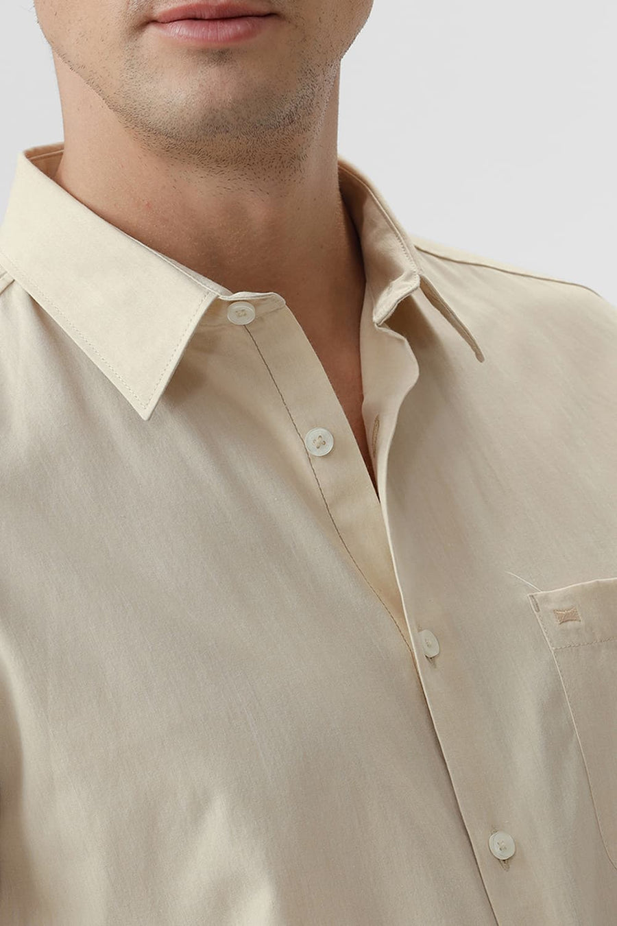 BASICS SLIM FIT ANGORA BEIGE COTTON POLYESTER VISCOSE SHIRT