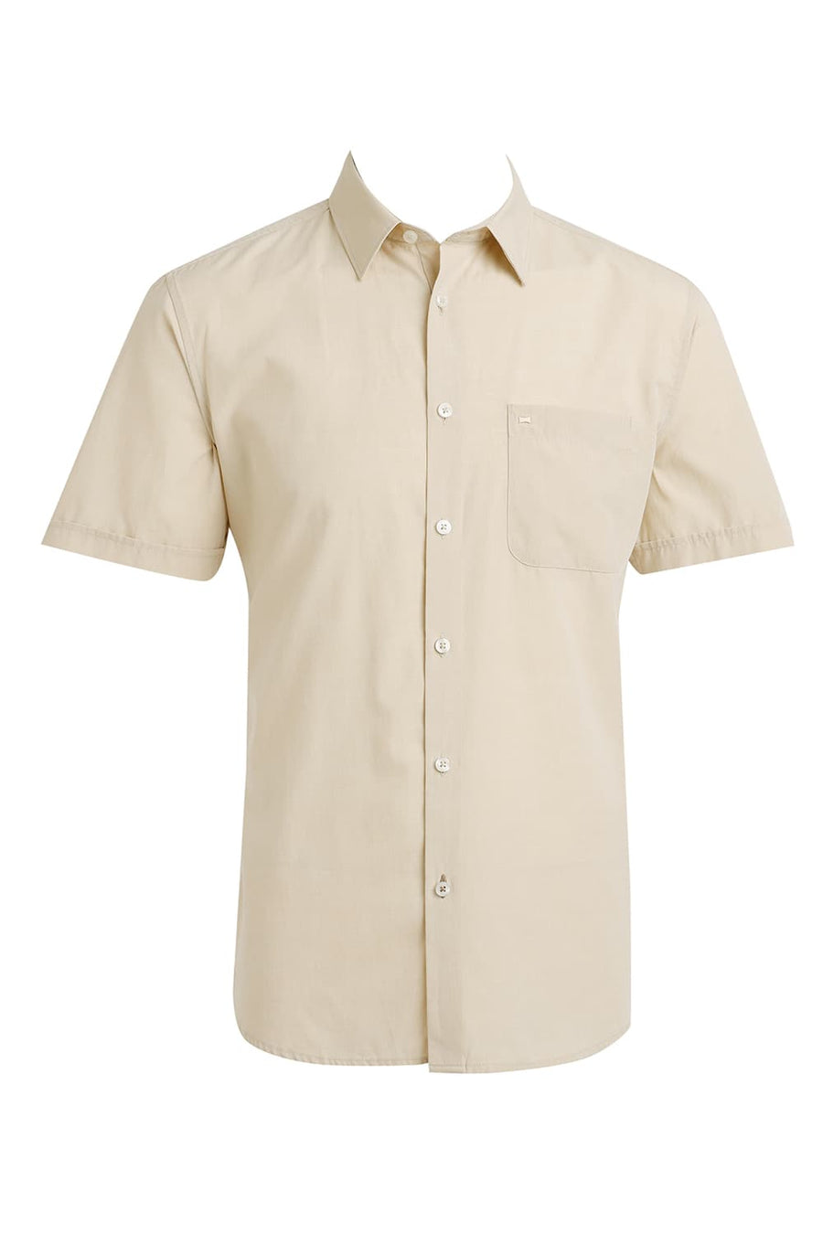 BASICS SLIM FIT ANGORA BEIGE COTTON POLYESTER VISCOSE HALFSLEEVES SHIRT