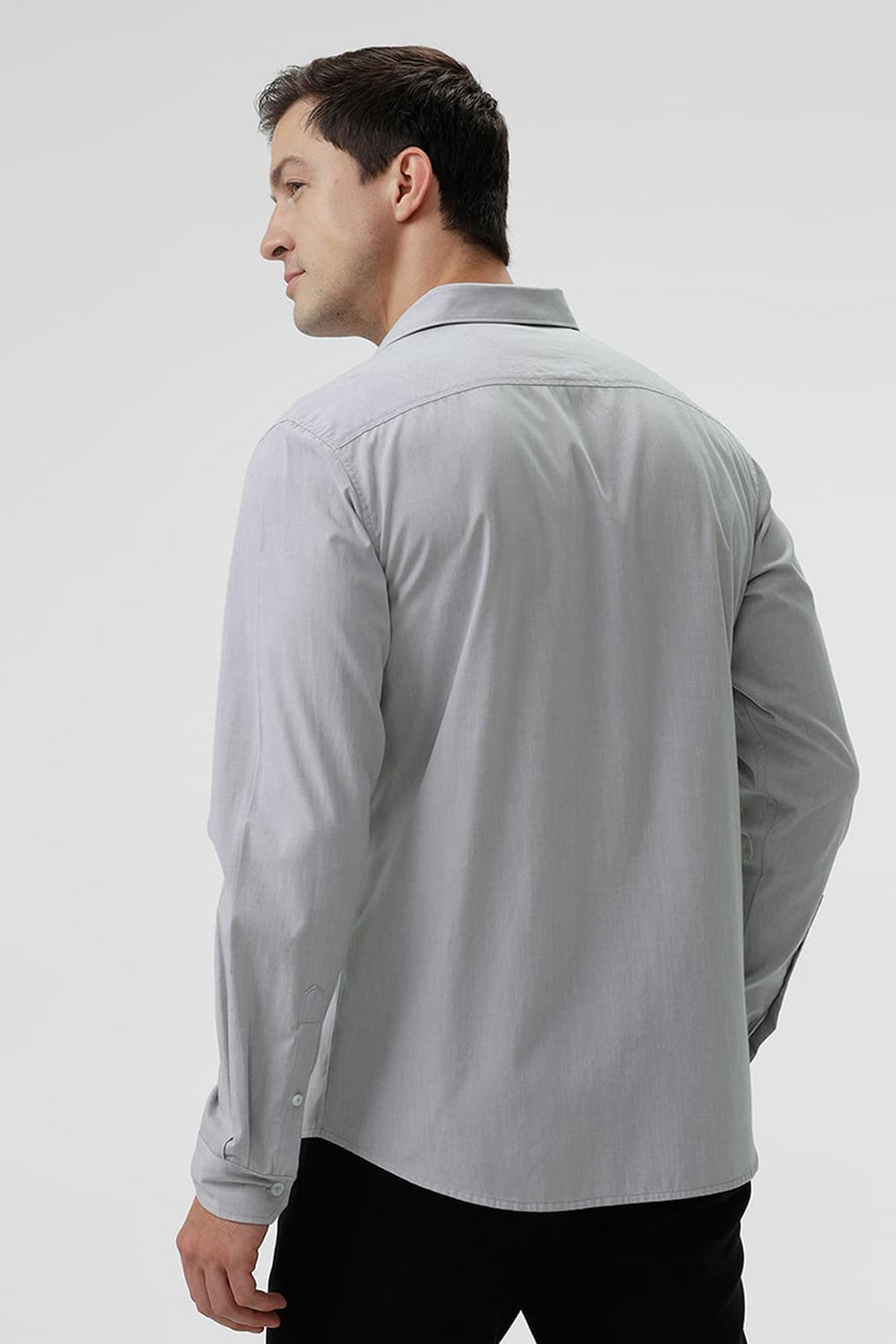 BASICS SLIM FIT VAPOR GREY COTTON POLYESTER VISCOSE SHIRT