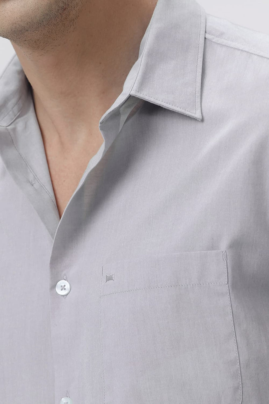 BASICS SLIM FIT VAPOR GREY COTTON POLYESTER VISCOSE SHIRT
