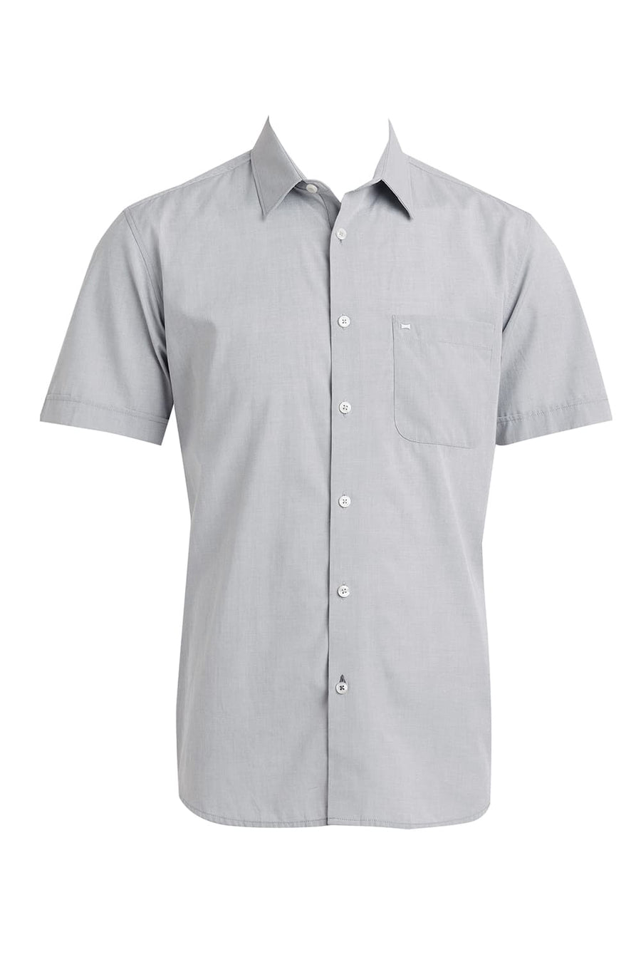 BASICS SLIM FIT VAPOR GREY COTTON POLYESTER VISCOSE HALFSLEEVES SHIRT