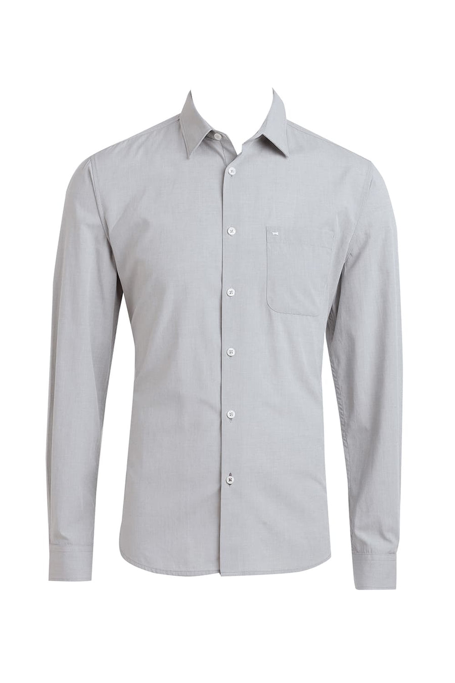 BASICS SLIM FIT VAPOR GREY COTTON POLYESTER VISCOSE SHIRT
