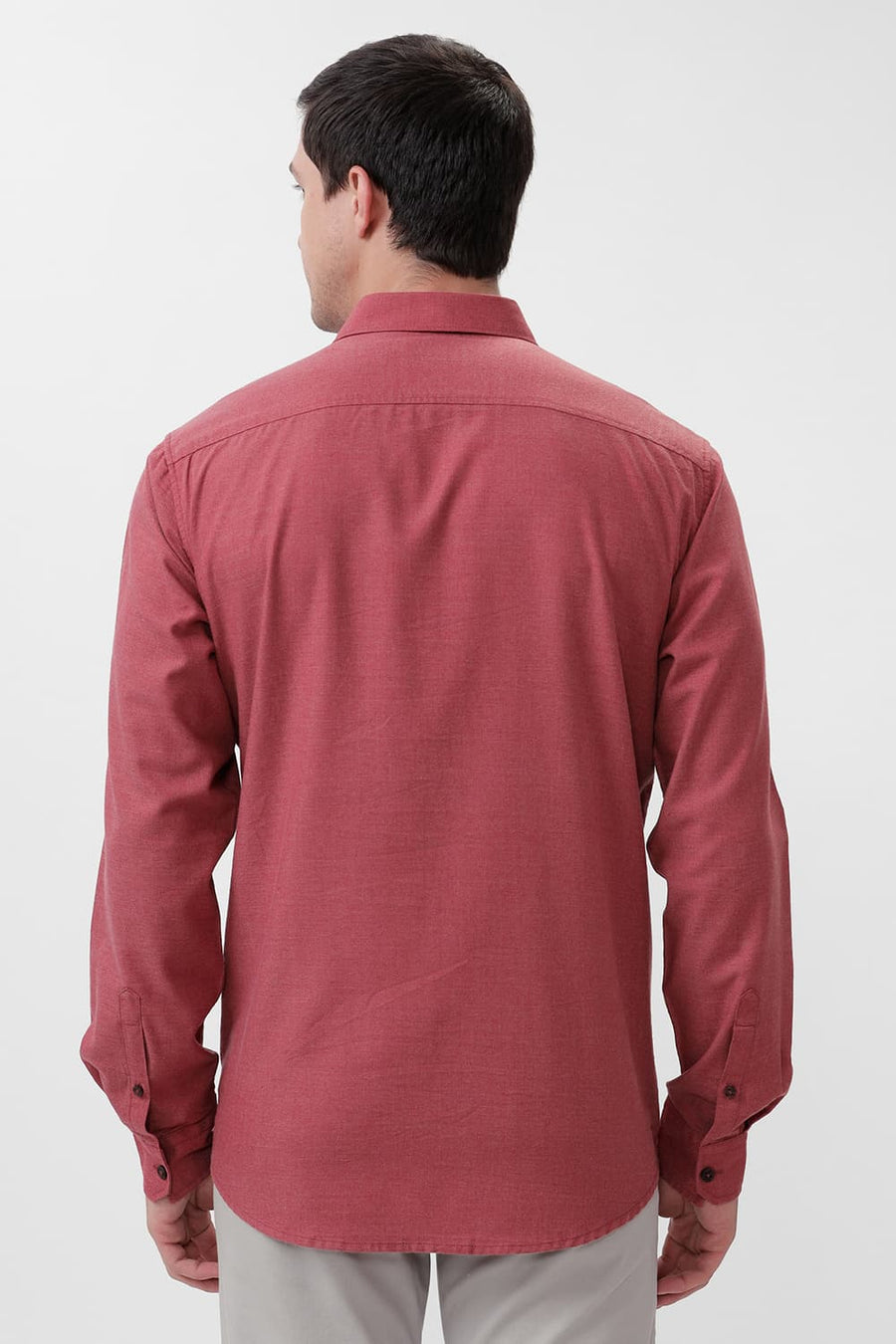 BASICS SLIM FIT EARTH RED PLOYESTER COTTON LYOCEL MELANGE SHIRT