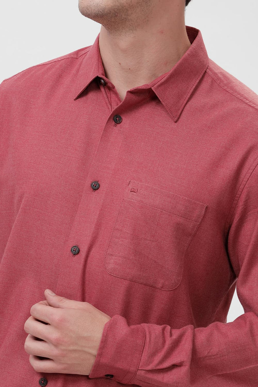 BASICS SLIM FIT EARTH RED PLOYESTER COTTON LYOCEL MELANGE SHIRT