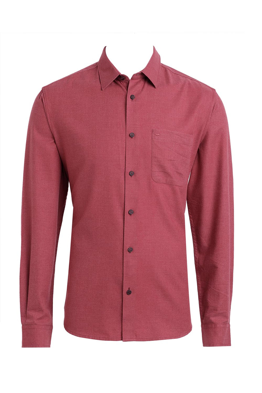 BASICS SLIM FIT EARTH RED PLOYESTER COTTON LYOCEL MELANGE SHIRT