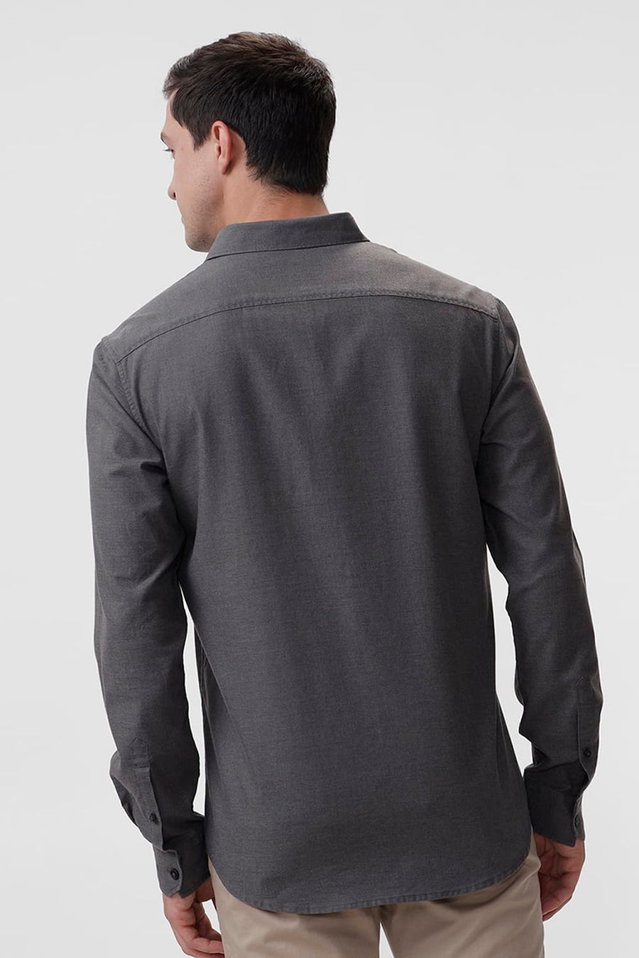 BASICS SLIM FIT GREY THUNDERSTORM PLOYESTER COTTON LYOCEL MELANGE SHIRT