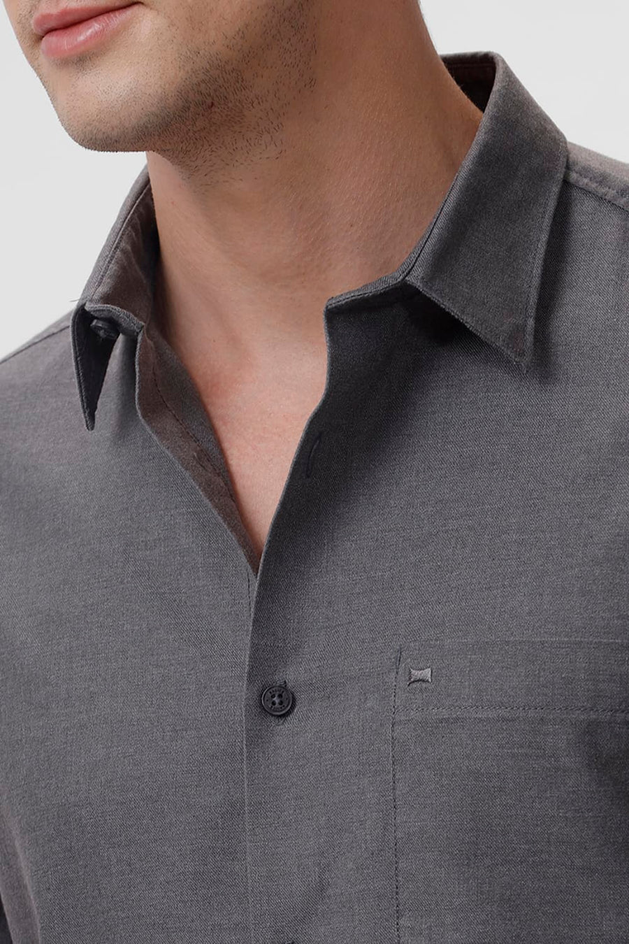 BASICS SLIM FIT GREY THUNDERSTORM PLOYESTER COTTON LYOCEL MELANGE SHIRT