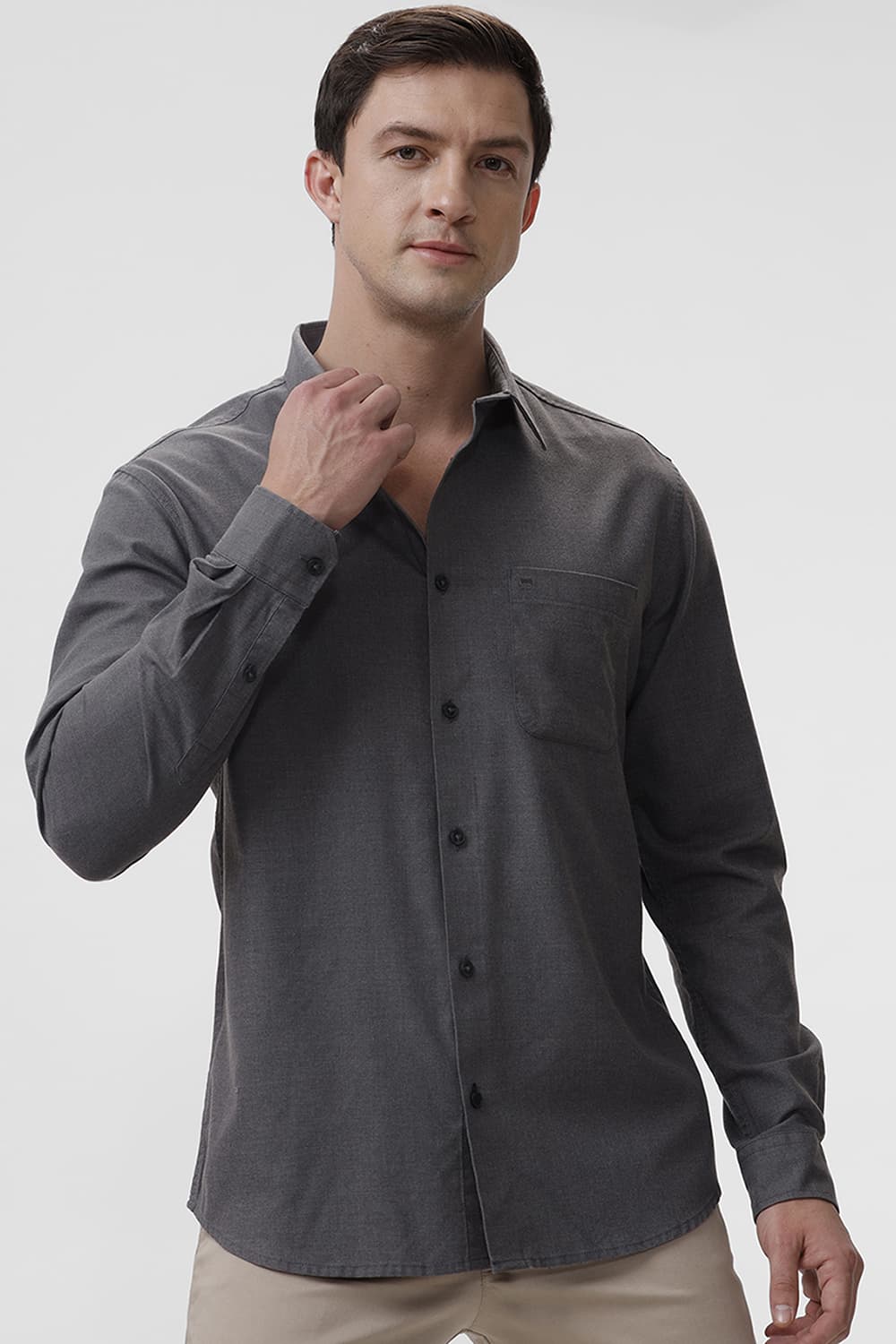 SLIM FIT PLOYESTER COTTON LYOCEL MELANGE SHIRT