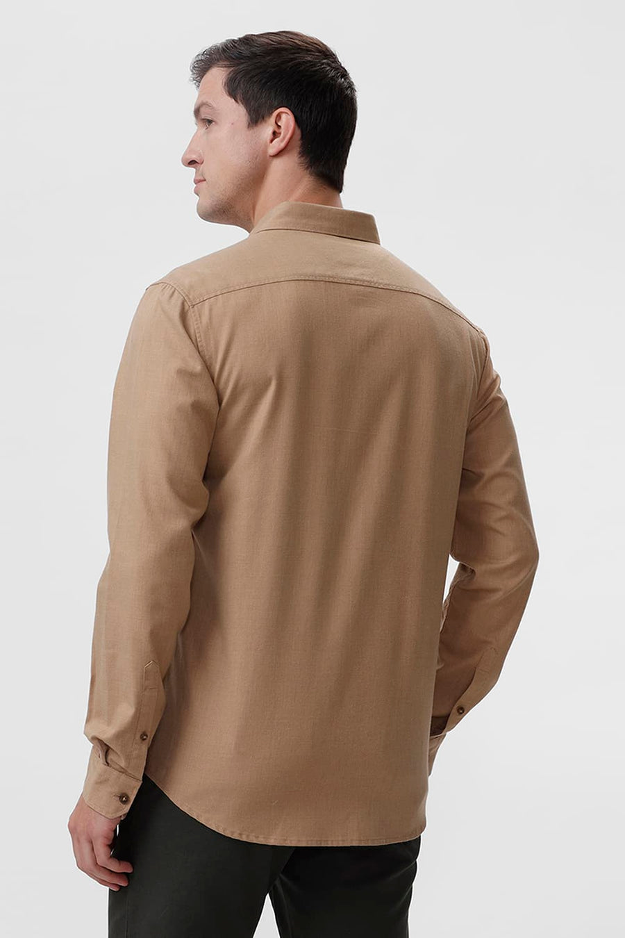 BASICS SLIM FIT ICE KHAKI PLOYESTER COTTON LYOCEL MELANGE SHIRT