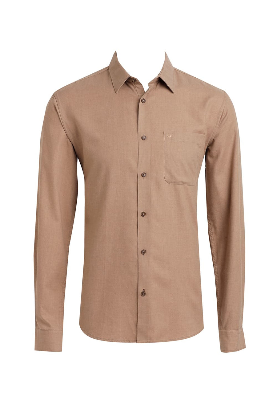 BASICS SLIM FIT ICE KHAKI PLOYESTER COTTON LYOCEL MELANGE SHIRT